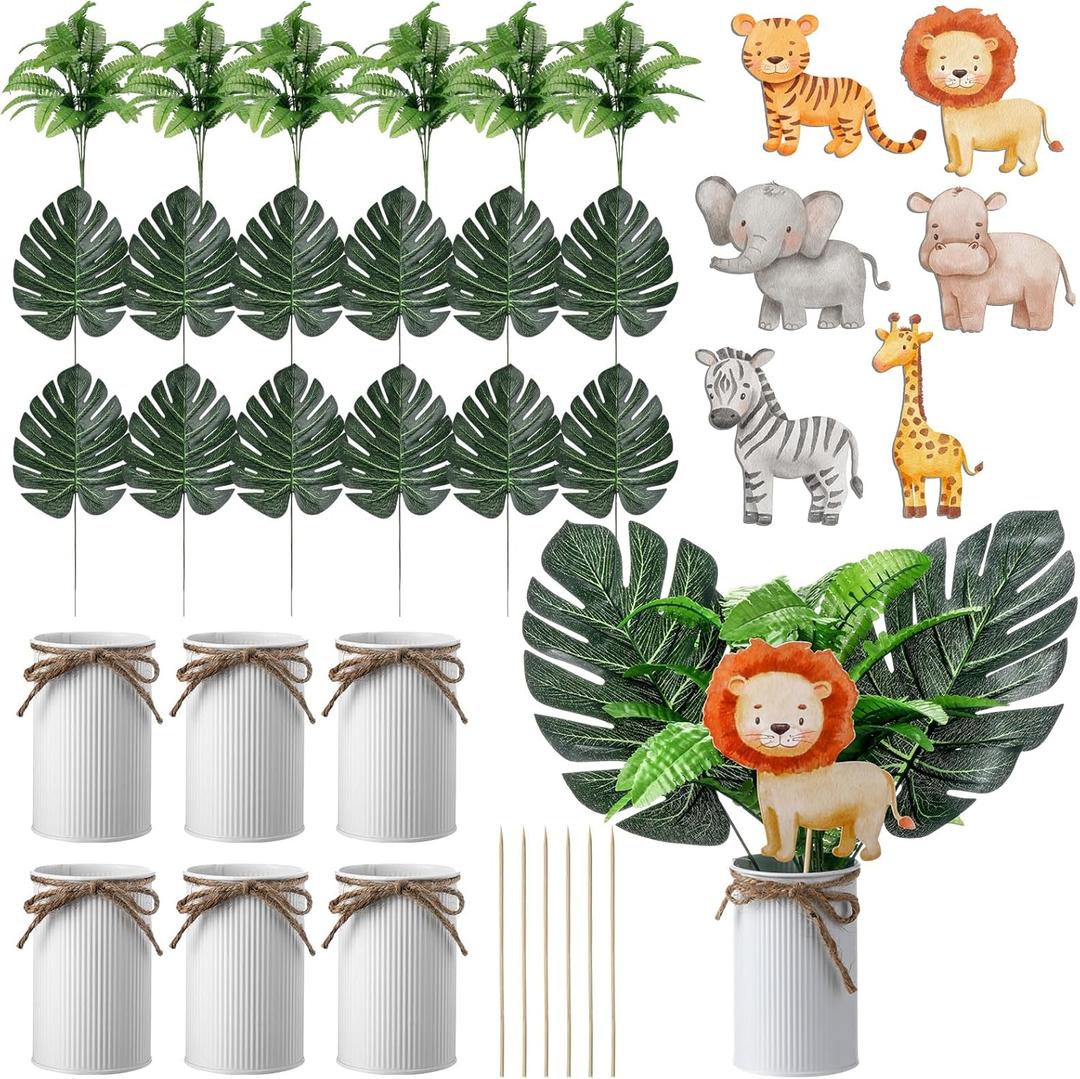 Amyhill 6 Sets Jungle Baby Shower Centerpieces Safari Baby Shower Centerpieces for Table Jungle Wild One Party Decoration with Artificial Forest Palm Leaf Toppers for 1st Birthday Amyhill 6 Sets Jungle Baby Shower Centerpieces Safari Baby Shower Centerpieces for Table Jungle Wild One Party Decoration with Artificial Forest Palm Leaf Toppers for 1st Birthday