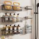 Veken Shower Caddy 6-Pack, No Drilling & Rustproof, Waterproof Adhesive Shelves Rack with Soap Holder, Large Capacity Bathroom Organizers and Storage, Wall-Mounted Kitchen & Home Decor, Silver Gray