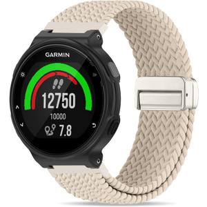 Braided Stretchy Nylon Magnetic Clasp WatchBand Compatible with Garmin Forerunner 235/220/230/620/630/735XT,Soft Adjustable Sport Strap for Forerunner 235 Lite/Approach S20/S6/S5 (Starlight)