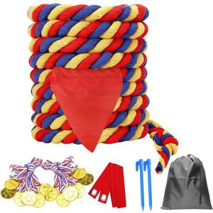 60 Feet Tug of War Rope for Kids and Adults, Outdoor Games Summer Outdoors Yard Backyard Camping Lawn Games for Field Day Family Reunion Birthday Party Team Building Activities Carnival Games-Colours (Blue&red&yellow)