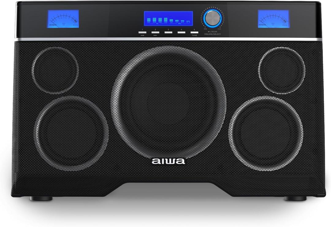 Aiwa Exos-10 Portable Bluetooth Speaker, 200W RMS Power, 6.5 Subwoofer, Deep Bass, Party Sync, Backlit Display, FM/BT/USB/AUX, Remote Control, Carry Strap, Bluetooth V5.0