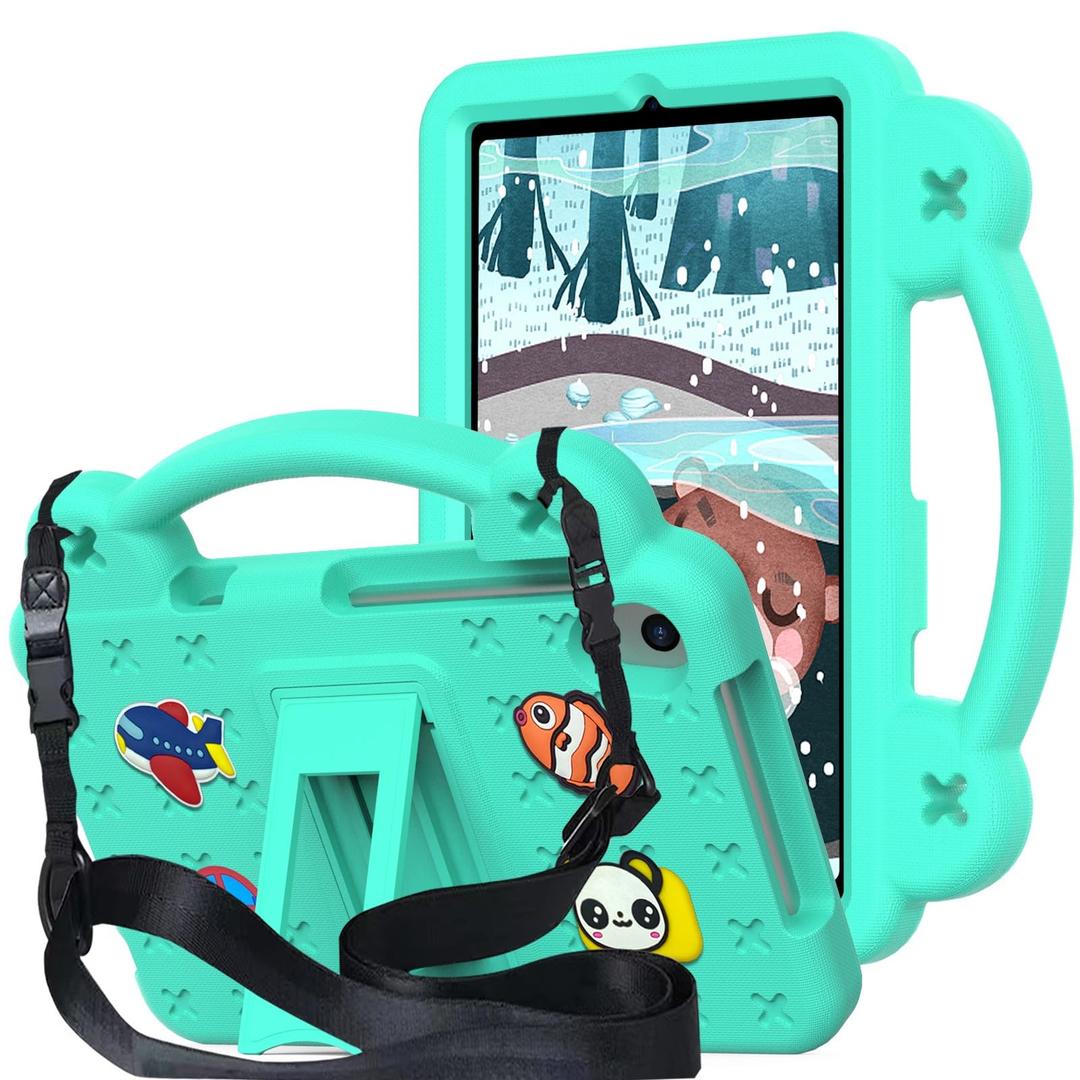 Kwamaz for TCL Tab 8le Tablet Case, with Shoulder Strap, Kids EVA Shockproof Stand Handle Cover for TCL Tab 8 LE Case, Green