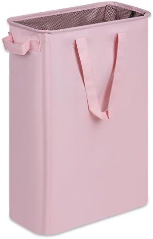efluky Slim Laundry Basket, Narrow Laundry Hamper with Handles, Collapsible Dirty Clothes Hamper, Tall Laundry Bin for Laundry Room, Dorm and Bedroom, 12.7 Gallons (48L) Pink