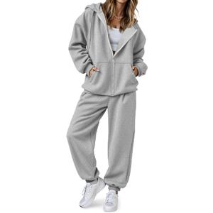 SHESHOW Fall Outfits for Women Oversized Zip up Hoodie Sweatshirt Jogger Sweatpants 2 Piece Sweatsuits Lounge Sets (Medium, Grey)