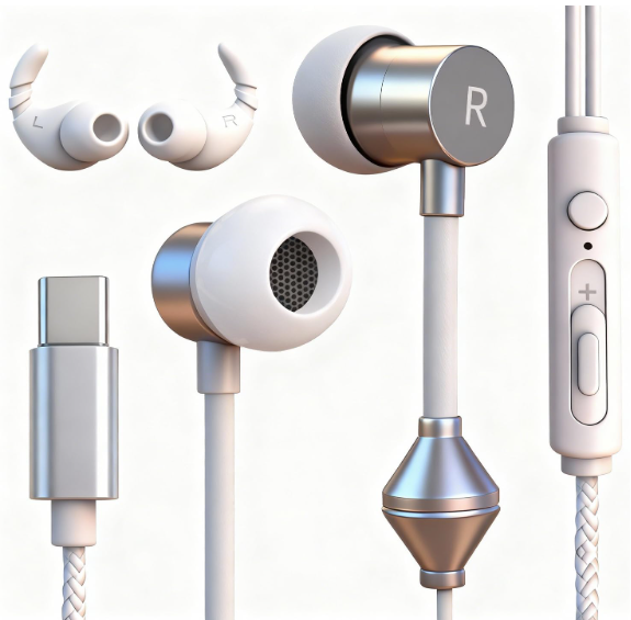 cwuiga Air Tube Headphones USBC | EMF Free Anti Radiation Wired Earbuds with Microphone for Hearing Protection | HD Sound & Clear Calls | Volume Control, USB C Adapter for iPhone 15, Android, Laptop