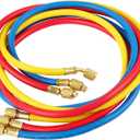 3 Pieces AC Manifold Gauge Hose Kit for R410a R22 R134a R404a, 1/4" Thread Automotive Air Condition Refrigerant R410a A/C Charging Hose with 5ft Hoses