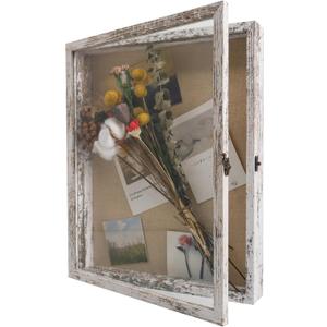 GraduatePro Shadow Box Frame 13X16 Display Case with Linen Back, Real Glass Window Door with Hinge, Picture Frame Wedding Bouquet Memorabilia Medals Photos Memory Box for Keepsakes Rustic White