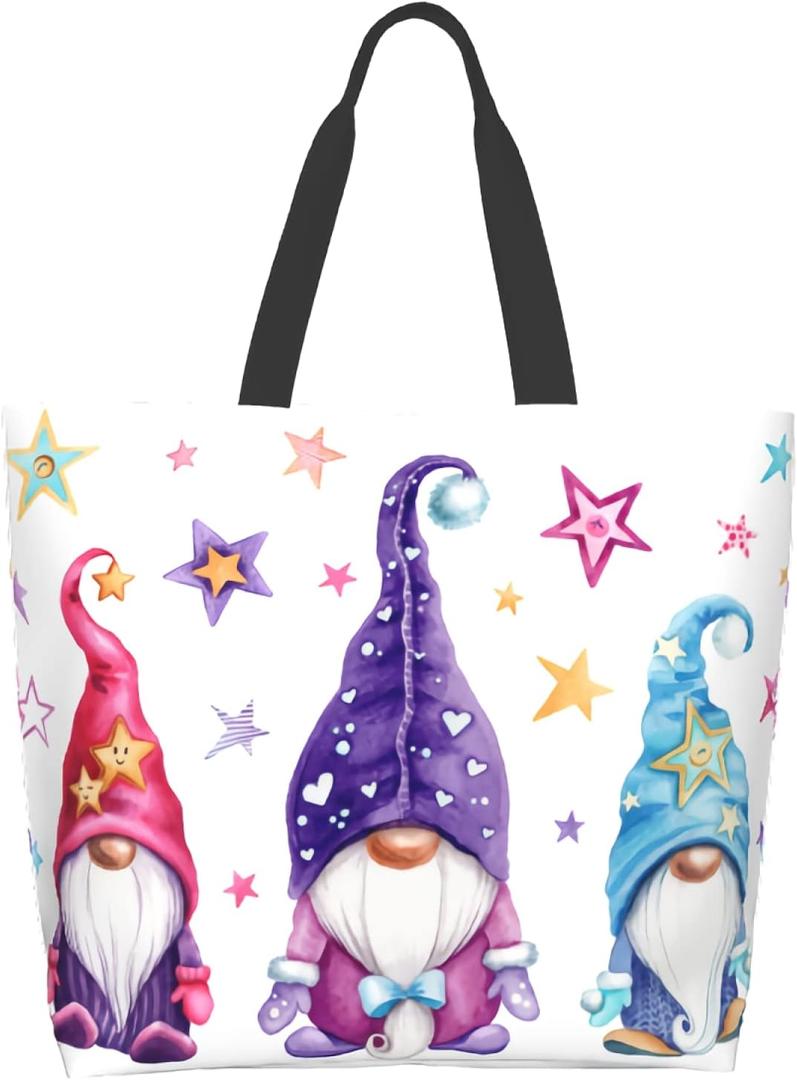 Shoulder Bag Large Reusable Eco-friendly Shopping Bags Portable Storage Handbag | Large, Reusable, Eco-friendly, Portable, Storage (Watercolor Magic Gnomes21)