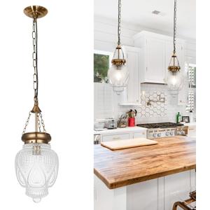 Farmhouse Brushed Pendant Light, Vintage Brass Gold Pendant Lights Kitchen Island, Pendant Lighting for Island, Kitchen Island Lighting Over Sink, Modern Clear Glass Pendant Light, Height Adjustable