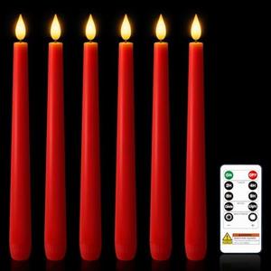 Meigic 3 Pcs Red Flameless Taper Candles No Remote Timer Dimmer, Plastic Led Taper Candles Realistic, 9.6 Inches Battery Operated Candlesticks Flickering, for Party Holiday Christmas Decor