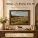 Vintage Gold Framed Wall Art, Girls Flying Kite Canvas Print, 24x16 In