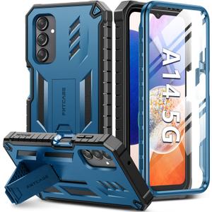 FNTCASE for Samsung Galaxy A14-5G Case: Dual-Layer Protective Textured Shockproof Rugged TPU Cover with Kickstand | Military Grade Drop Protection | Heavy Duty Cell Phone Protector - Blue