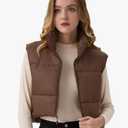 ANAYSN Women's Cropped Puffer Vest Lightweight Sleeveless Warm Vests For Women Winter Stand Collar Padded Gilet M