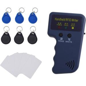125kHz Handheld RFID Reader and Writer, Portable ID Card Copier Device for T5577/EM4305 Includes 6 Blank Key Fobs & 5 writable Cards for Duplicating Access Cards, Parking Permits(Battery Not Included)