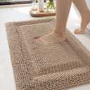 DEXI Bathroom Rug Chenille Mat 20x32, Soft Absorbent Washable Rugs, Non Slip Shaggy Carpet Bathmat for Shower Floor, Tub, Sink, Bath Accessories Decor, Beige (1'8" x 2'8" (Rectangular))