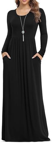 VIISHOW Women's Long Sleeve Loose Plain Maxi Dresses Casual Long Dresses with Pockets (Black,3X-Large)