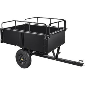 Heavy Duty Tow Behind ATV Trailer, 750 Lbs Steel Dump Cart Garden Carts with Removable Sides to Convert Into Flatbed, Metal Utility Wagon for Riding Lawn Mower Tractor