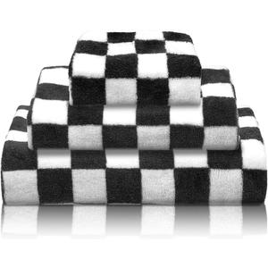 Peryiter 3 Pcs Bath Towels Set Black and White Checkerboard Coral Fleece Bathroom Towel Lightweight Soft Quick Dry Wash Cloth for Home Gym Spa Beach Accessories