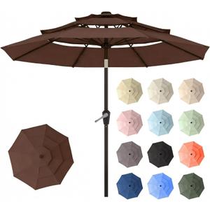 10ft Patio Umbrella, 3 Tier Outdoor Market Table Umbrellas with 8 Fiberglass Ribs and Push Button Tilt, Windproof, Vented Canopy, UV Protection for Deck, Pool, Backyard