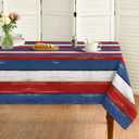 Horaldaily Red Blue Wood Grain Tablecloth 60×84 Inch Rectangular, Rustic Red Blue Wooden Stripes Vintage Table Cover for Western Barn Themed Party Dinner Patio Garden