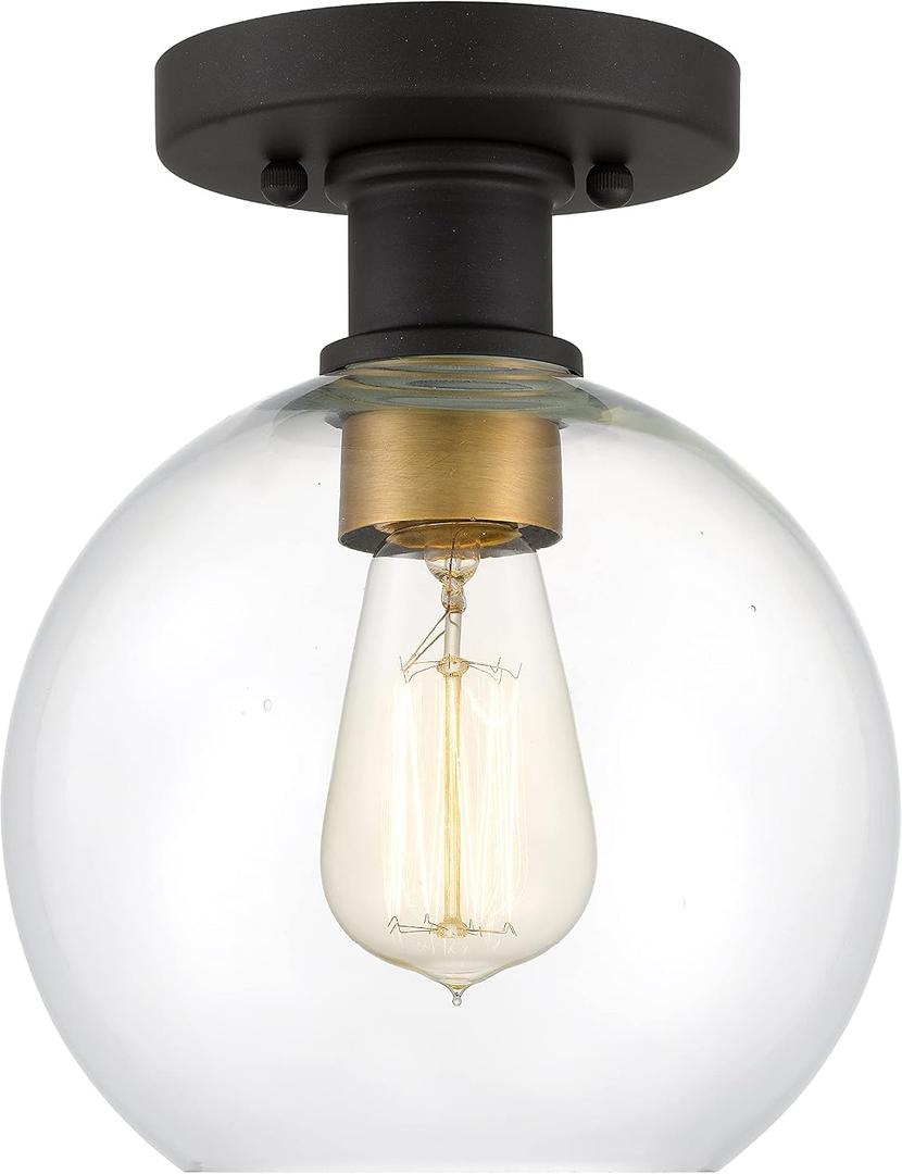 Tawson Dan Modern Farmhouse 1-Light Flush Mount Ceiling Light Clear Glass Globe Black Gold Finish for Hallway, Entryway, Passway, Bedroom, Garage, Kitchen, Balcony