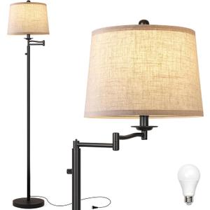 Dimmer LED Floor Lamp,Tall Standing Lamp with Swing Arm,Black Lamp with Dimmer LED Bulb,Elegant Floor Lamp for Living Rooms & Bedroom (Black)