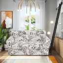 FUANGUI 3 Piece Stretch Sofa Couch Covers for 2 Cushion, Printed Sofa Loveseat Slipcover with 2 Separate Cushion Cover, Floral Washable Slip Covers Furniture Protector (Loveseat, Ink Leaf)