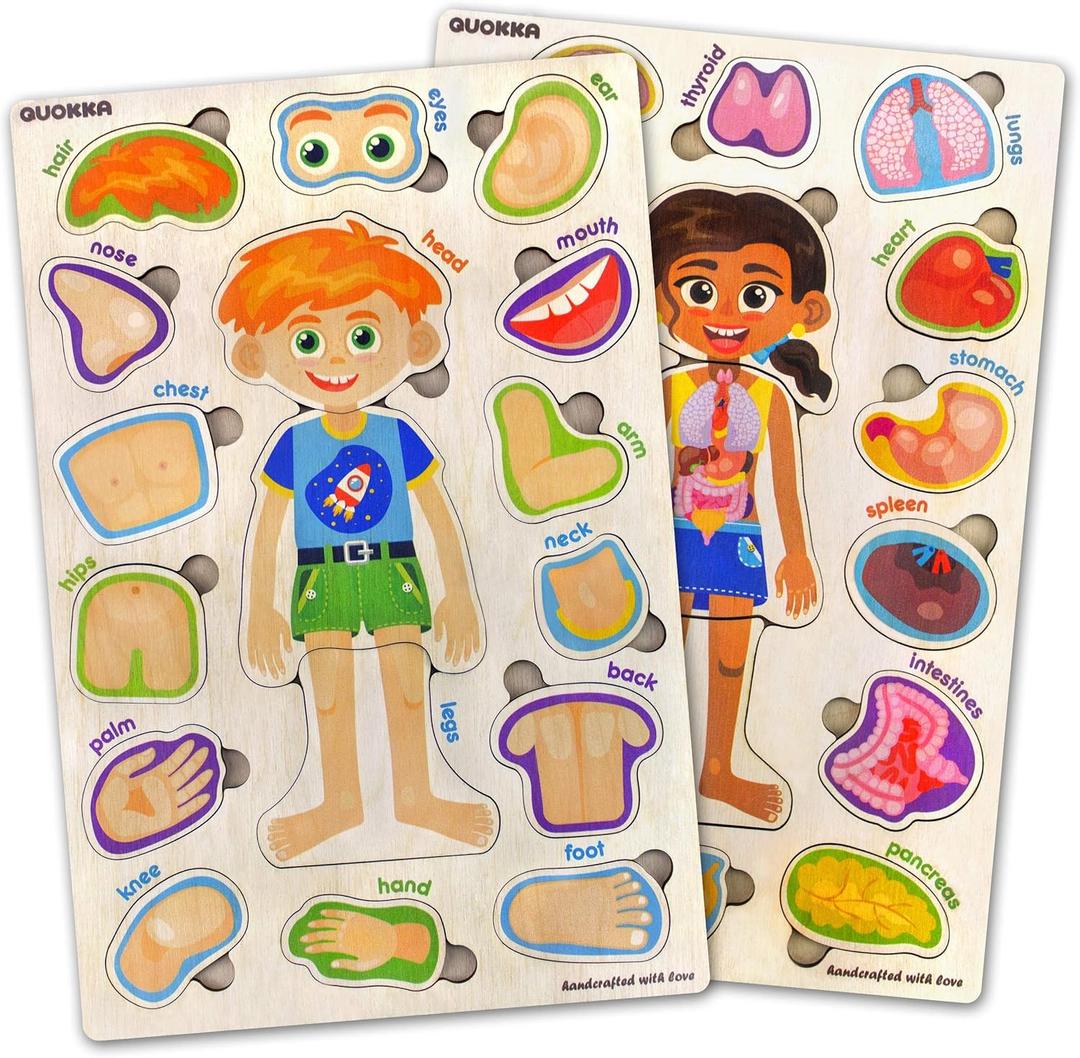 QUOKKA Puzzles for Kids  Montessori Puzzles for Toddlers 3-5  Preschool Game Learning Human Body Parts Anatomy Skeleton  Educational Toys for Boy & Girl