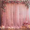 1010ft Dusty Rose Tulle Backdrop Curtain with Lights String for Parties, Sheer Photo Curtain Backdrop Drapes for Wedding Party Photography Backgrounds (10ftx10ft)