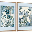 Aurlan Vintage Blue Birds and Botanical Framed Wall Art(16"x24"), 2PCS Classic Chinoiserie Audubon Bird Canvas Artwork, Large Abstract Watercolor Flowers Floral Home Decor for Bedroom Living Room