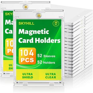 Skyhill 52ct Magnetic Card Holders, 35pt Slim One Touch Card Holder with Extra 52 Penny Card Sleeves, U-V Protection& Waterproof Hard Plastic Card Protectors for Trading Cards, Sports, Game Cards