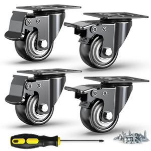 HOLKIE 2 Inch Heavy Duty Caster Wheels Set of 4, Load Capacity 600 lbs Swivel Plate Casters with Dual Total Lock Brake, Noiseless Non-Marring PU Wheels for Workbench, Furniture, Cart, Hardwood Floor (Black)