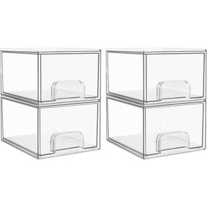 Vtopmart 4 Pack Clear Small Stackable Storage Drawers,Acrylic Bathroom Makeup Organizer,Plastic Storage Bins For Vanity, Undersink, Kitchen Cabinets, Pantry, Home Organization