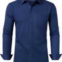 Alimens & Gentle Mens Dress Shirts Long Sleeve Wrinkle Free Stretch Cotton Big Tall Button Down Shirts (Medium, Navy Blue)