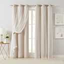 Bujasso Beige 80% Blackout Curtains with Sheer Overlay Mix and Match Double Layer Thermal Insulated Window Panels 108 inch for Living Room Bedroom Beige Drapes with Tiebacks Grommet Top 37" Wx108 Lx2
