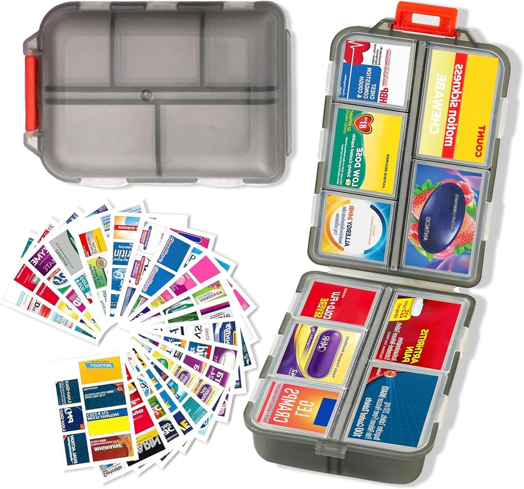 2026 New Extra Large Pill Box with Medicine Labels Travel Essentials Daily Med Container Mini Medication Organizer Storage Organizer Case 7 Day Pill Organizer (Grey)