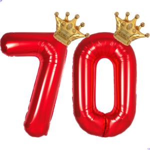 Red 70 Balloon Numbers 40 Inch Giant 70th Birthday Balloons, Helium Mylar Foil Number 70 Balloon for Red and Gold 39th Birthday Party Decorations Supplies for Men Woman, Crown Balloons
