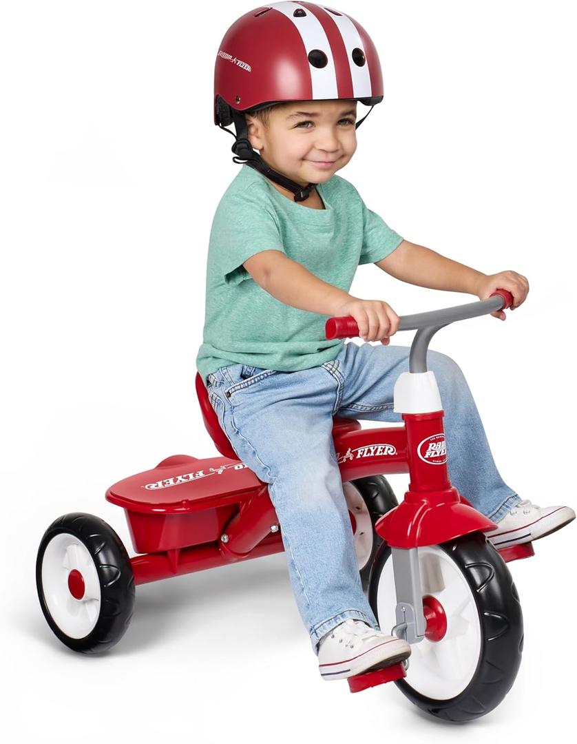 Radio Flyer Red Rider Trike, Ages 2.5-5, Adjustable Seat, Steel Construction, Quiet Ride Wheels, Storage Bin, Comfort Grip Handlebars, Tricycle for Toddlers, Red