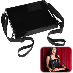 Novabright 1 Pack Acrylic Snack Serving Tray with Adjustable Strap 13 x 11 x 2 Inch Wearable Snack Serving Trays Carrier Tray for Girl 20's Theme and Movie Night Party Carnival (Black)