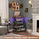 Armocity 5-Tier AV Media Stand with Power Strips, Media Console with LED Lights, Audio Tower Rack with Adjustable Shelves, Stereo Stands and Racks, 40.8'', Black Walnut