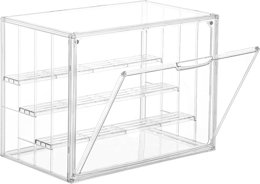 Attelite Acrylic Display Case,Upgrade 4 Tiers Clear Display Case with 3 Adjustable divider, Stackable Large Storage Box with Magnetic Door for Collectibles Action Figures (XL-1pack-4tier)