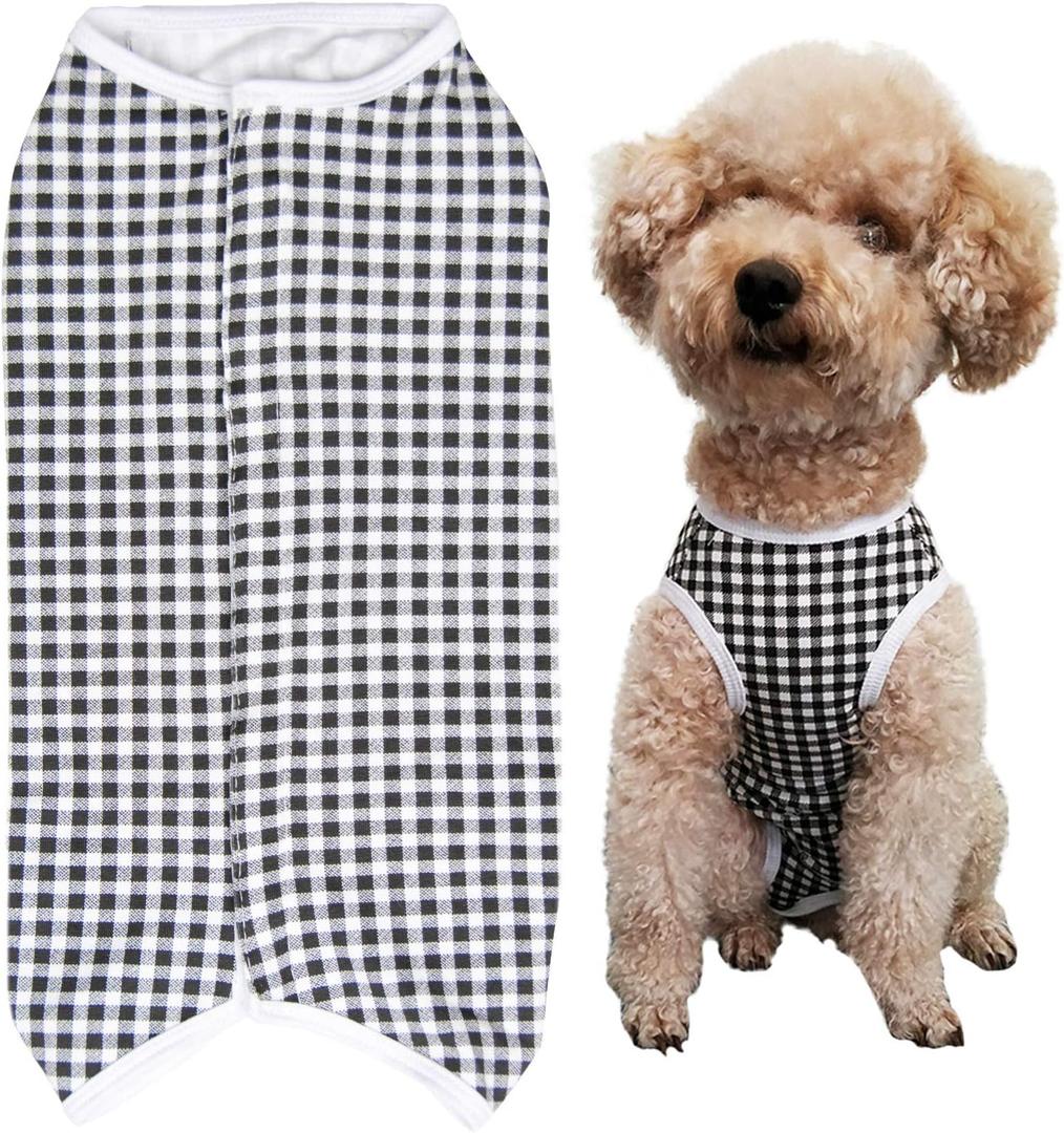 Dogs Recovery Suit Post Surgery Shirt for Puppy, Wound Protective Clothes for Little Animals(Black White Plaid-m)
