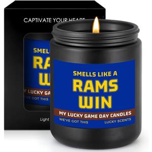 Smells Like A Rams Win Scented Candle Football Themed Merch Fan Shop Men Women Sport Stuff Gear Decor Team Accessories Husband Father Day Dad Guy Happy Birthday Valentine's Funny Cool Funny Gift Ideal