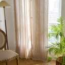 Deeprove Natural Burlap Look Boho Curtains 90 inches Length for Living Room Bedroom Nursery, Vintage Chic Bohemian 90 inches Long Embroidery Farmhouse Tassel Window Treatments, W52 x L90, 1 Panel