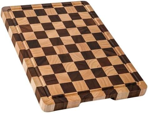 THETCHRY Cutting Boards for Kitchen, Checkered Cutting Board Upgraded, Acacia Wood Chopping Board with Juice Grooves & Handles, Large Butcher Block Serving Tray with Gift Box, 16.5" x 11.6" x 0.8"