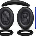 SOULWIT Replacement Kit for Bose QuietComfort QC35/QC35 ii Over-Ear Headphones, Ear Pads Cushions + Headband + Silicone Earpads Cover Protector - Black