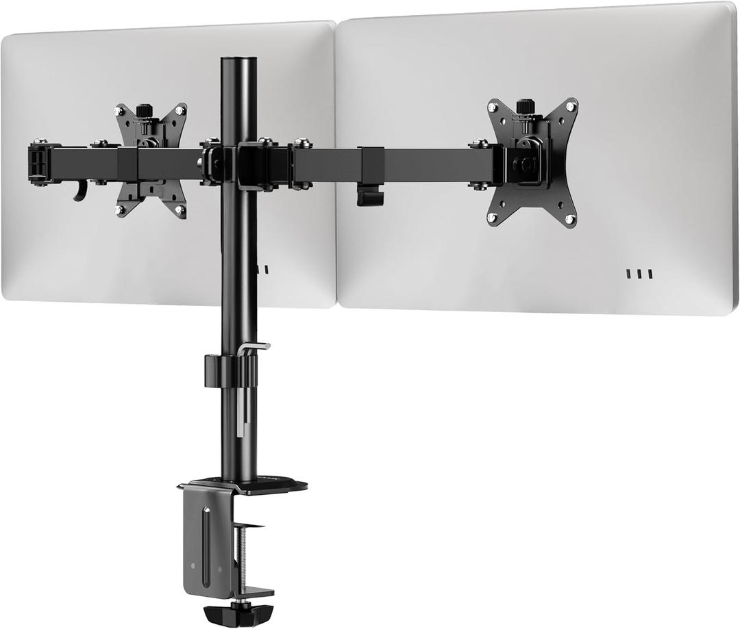 Mount-It! Dual Monitor Mount, Dual Monitor Arm for 2 Screens on Desk, Adjustable Tilt and Swivel Arms for Double Screen up to 32 and 19.8 Lbs VESA 75x75 and 100x100 C-clamp & Grommet