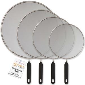 U.S. Kitchen Supply 4-Piece Stainless Steel Splatter Guard Set (13", 11.5", 10",8) Fine Mesh Cover, Grease & Oil, Splatter Screen for Frying Pan, Cooking Pots, with Comfort Grip Handles