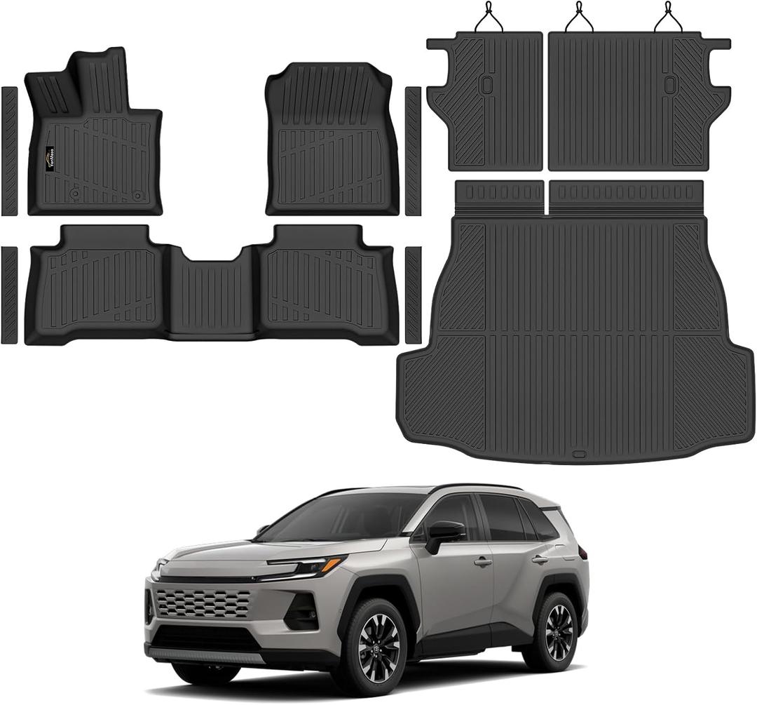 Floor Mats Custom for Toyota RAV4 Hybrid 2026 (Not for Limited with Subwoofer) Trunk Mat with Backrest Mat All Weather TPE Full Set Liners Cargo Protector for RAV-4 2026 Accessories, Black
