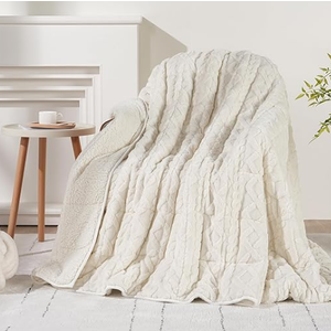 Wemore Weighted Blanket for Adults Twin Size 15 lbs, Dual Sided Soft Fuzzy Jacquard Sherpa Weighted Blankets for Sleeping, Cozy Fluffy Knitted Heavy Blanket for Couch Bed, Cream White, 60 x 80 inches